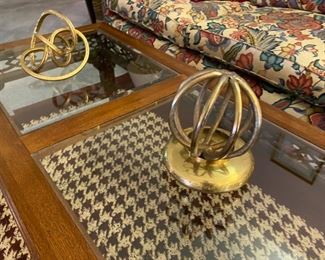 Glass inlay coffee table, subtle Asian motif, mahogany 