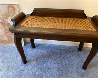 Victorian cane bench, vanity seat