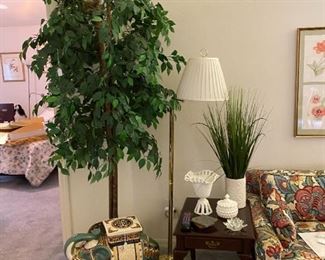 Ceramic elephant plant sand, Large faux tree, milk glass