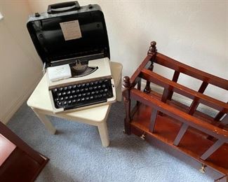 vintage typewriter, magazine rack from Bombay company