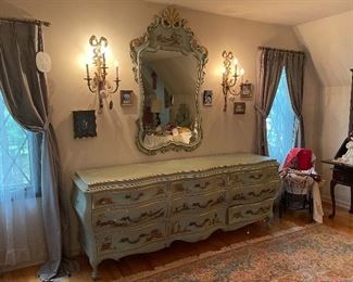 UNION NATIONAL BLUE ORIENTAL PAINTED BOMBAY BEDROOM SET 5PCS.....86"    $2000