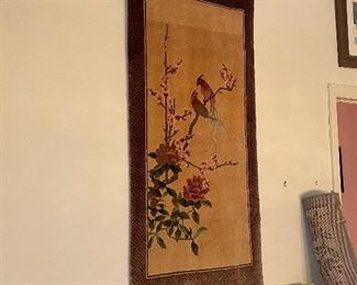 SILK CHINESE RUG WITH BIRDS 25 X 54"    $295