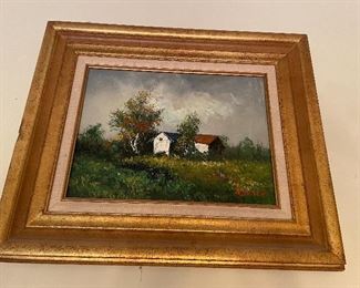SIGNED OIL AND CANVAS FARM SCENE 12 X 16"   $95
