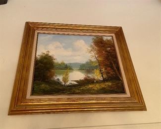 OIL ON CANVAS LANDSCAPE WITH LAKE 20 X 24"    $175