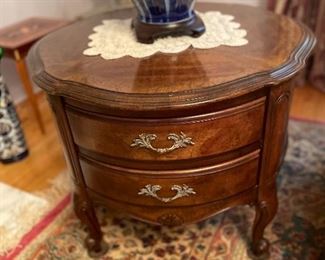 PAIR ROUND COUNTRY FRENCH LAMP TABLES    $225
