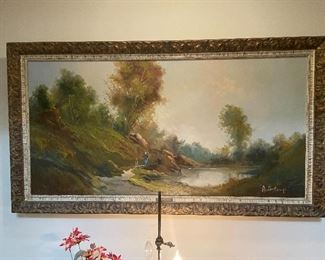 SOLENGHI OIL ON CANVAS LANDSCAPE WITH FIGURES 24 X 48"    $225