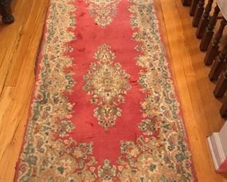 HANDMADE KIRMAN RUNNER 9'1" X 2'10"   $100 as is