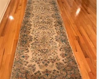 HANDMADE KIRMAN RUNNER 13' X 2'9"   $375
