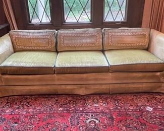 MID CENTURY LIME GREEN CRUSHED VELOUR SOFA 92"   $450