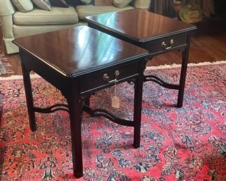 PAIR CHERRY CHIPPENDALE LAMP TABLES BY STATTON $450