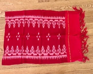 $20 Sumba  textile , red  white patterning. 88" L x 90" W.