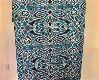 $95 Java  batik textile , dark blue with light blue and white patterning. 77" L x 79" W.