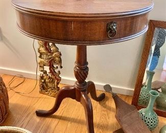 $100 Vintage pedestal side table - 27.5" H x 21" diameter.