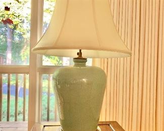 $140  Green celadon lamp.  30.5" H, base 11" diam. 
