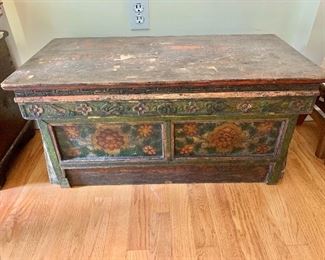 $260  Vintage painted traveling table or chest  -15" H x 30" W x 15" D.