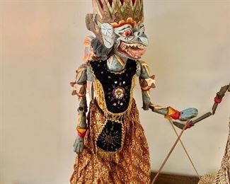 $175   Vintage puppet wood carved arms , wings headgear .  32" H. 