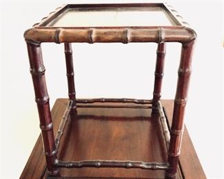 $75 Carved bamboo style plant stand (or stool) - small crack on top  9.25"H, 8" W, 8" D. 