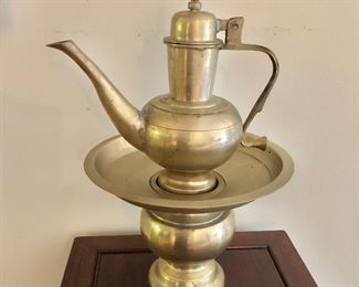 $40 Brass pitcher on pedestal stand.  13.5" H, 8.5" diam.   