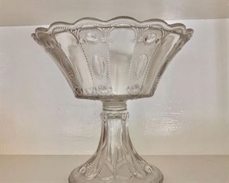 $30 Pedestal glass  bowl.  8" H, 8.25" diam.  