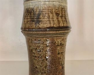 $40 Glazed studio pottery vase signed.  7.25" H, 4.5" diam. 