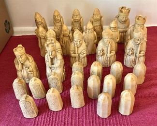 $95  Resin - Isle of Lewis chess set (no board) Tallest piece 4" H.  