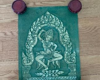 $40 Gold on green background temple rubbing.  18.5" H x 14" W.  