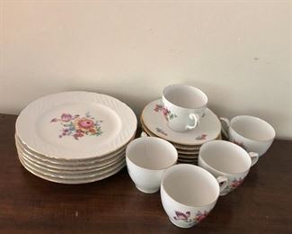 $75 ALL Dessert plates and cup and saucers set 5 each.  Plates each 7.75" diam.  Cups each 3" diam, 2.5" H.  Saucers each 5.75" diam.