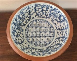 $120 Blue and white porcelain bowl #1 as is.   Approx 11" diam, 4.5" H.  
