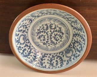 $195 Blue and white porcelain  bowl.  Approx 11" diam, 4.5" H.  