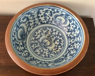 $195 Blue and white porcelain bowl.   Approx 11" diam, 4.5" H.  