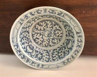 $250  Blue and white porcelain bowl.   Approx 11.5" diam, 3.75" H.  