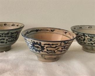 $300  Trio painted porcelain bowls #1.  Each approx 5.25" diam. 