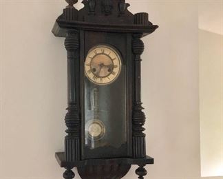  $295  Antique clock - works!  Approx 36" H, 14" W, 6.5" D. 