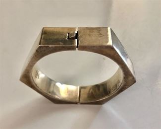 $100 Hexagonal sterling silver bangle bracelet.  2.5"diam