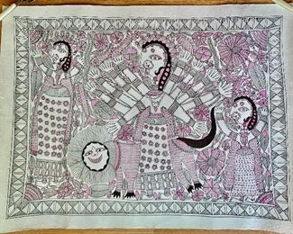 $85 Hand drawn and colored "Goddess" folk art from Bihar on handmade paper.  22.75" H x 30" W. 