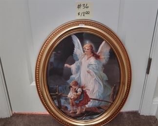 #36-Guardian Angel print in oval frame. $18.00