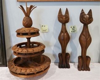 #50 MCM Wooden Siamese Cat -Pair $150.00 - 25"Tall #51 MCM Lazy Susan $50.00