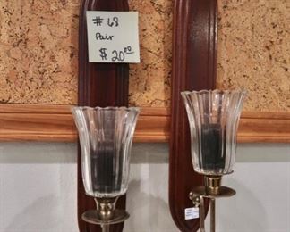 #68-Vintage pair of wood and glass sconces $20.00 17.5x3.5