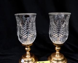 #79- Pair of Crystal and Brass Hurricane Candle Holders $25.00 - 11x5
