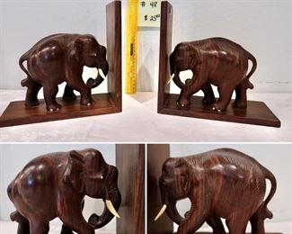 #48-Solid Wood Vintage Elephant Bookends $25.00