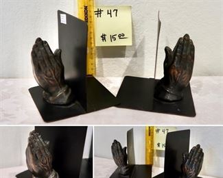 #47 Pair of Metal Praying Hands Bookends Vintage $15.00