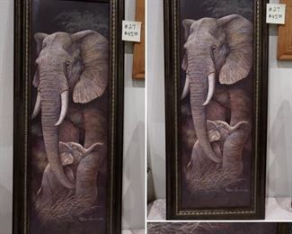 #27-Mother and Child Elephant Framed Art Piece-Ruane Manning $45.00 - 17x40
