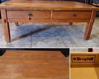 #15-Broyhill Coffee Table Wood with 2 Drawers $60.00 - 50x19x26 (note some wear on top)