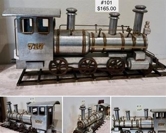 #101- Vintage Custom Built 717 Steam Locomotive Train on Track Galvanized Steel and Brass $165.00 - 27x6x12
