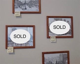#34 A-D Four framed Ricardo pieces, all Texas themed. $15.00 each - #34B SOLD and 34C SOLD