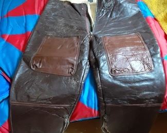 WWII US Military B1  leather pants with suspenders 