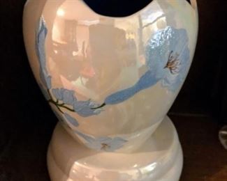 Hand Painted White Fox Collectibles: Vase and Pedestal 