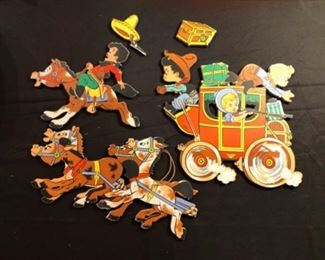 1958 Dolly Toy Company 5 Piece Wall Hanging: Stagecoach Scene