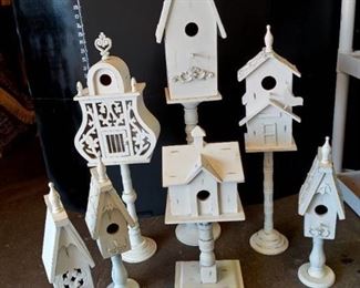 White Wooden Birdhouses Lot of 8 Tallest is 36 in Tall