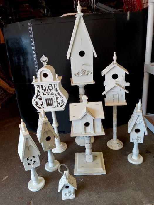 White Wooden Birdhouses Lot of 8 Tallest is 36 in Tall